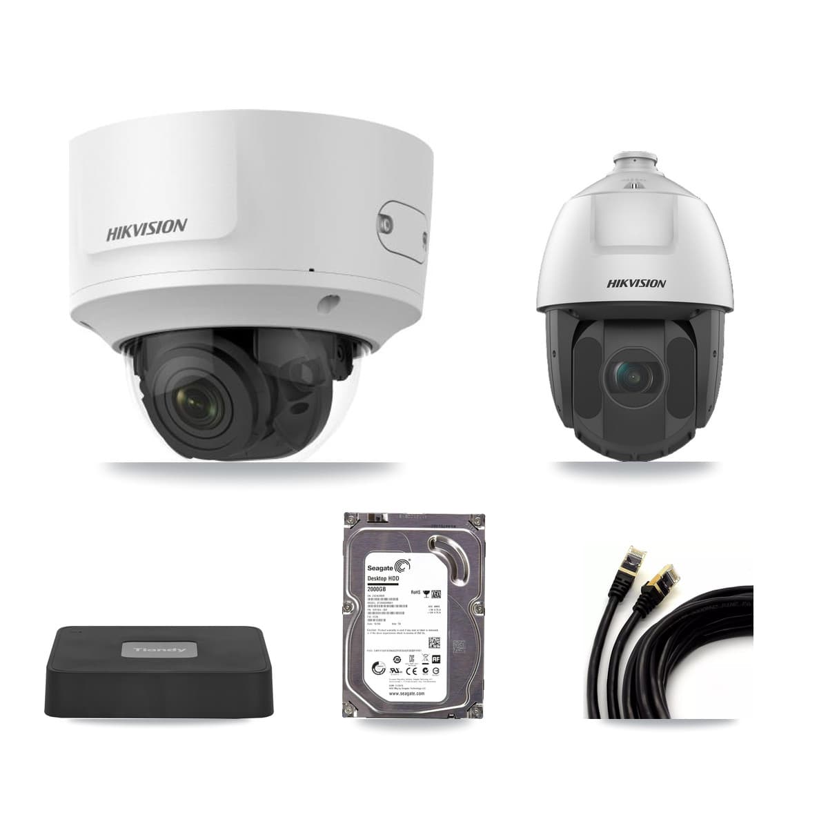 Hikvision & Tiandy 4-Channel 2MP CCTV Kit — 2 Dome + 1 PTZ Cameras + 2TB Recording