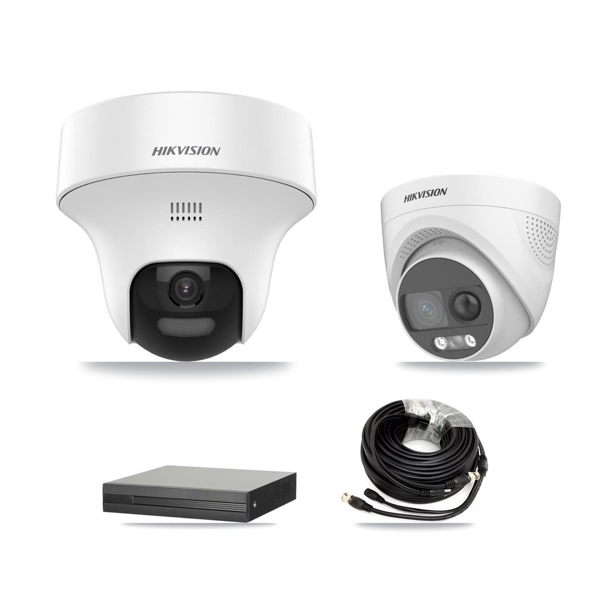 Hikvision 4-Channel 5MP CCTV Kit — 1 DS-2CE70K0T + 1 DS-2CE72KF3T Turret Cameras + 3TB Recording (XVR-3104HS Recorder)