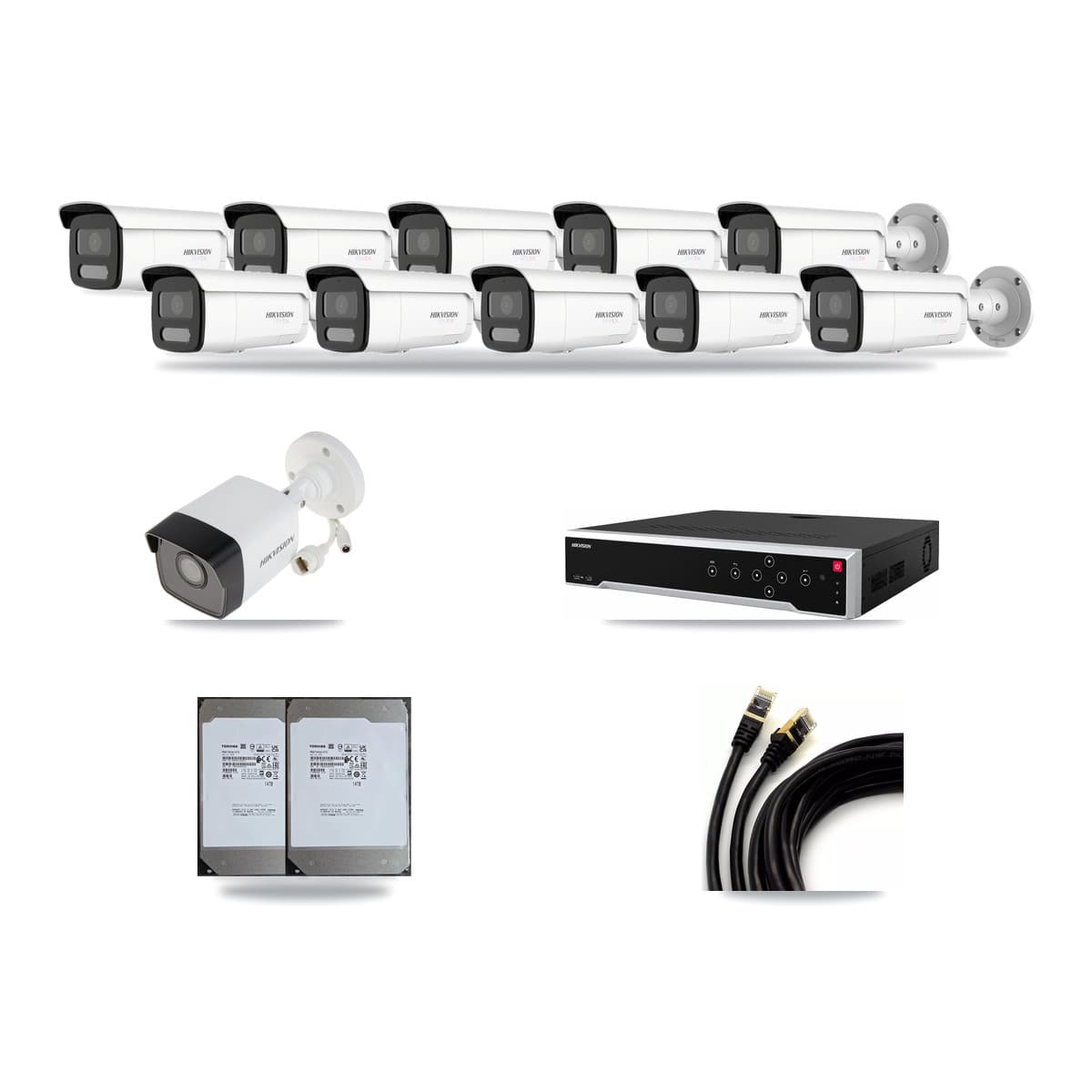 Hikvision 32-Channel 5MP – 4K CCTV Kit — 1 5MP + 10 4K Bullet Cameras + 2× 14TB Recording - Image 1