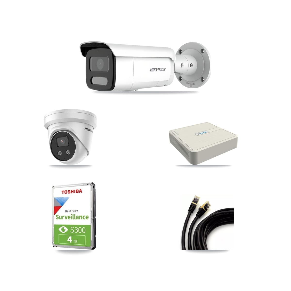 Hikvision & HiLook 8-Channel 4MP – 5MP CCTV Kit — 2 4MP Bullet + 1 5MP Turret Cameras + 4TB Recording