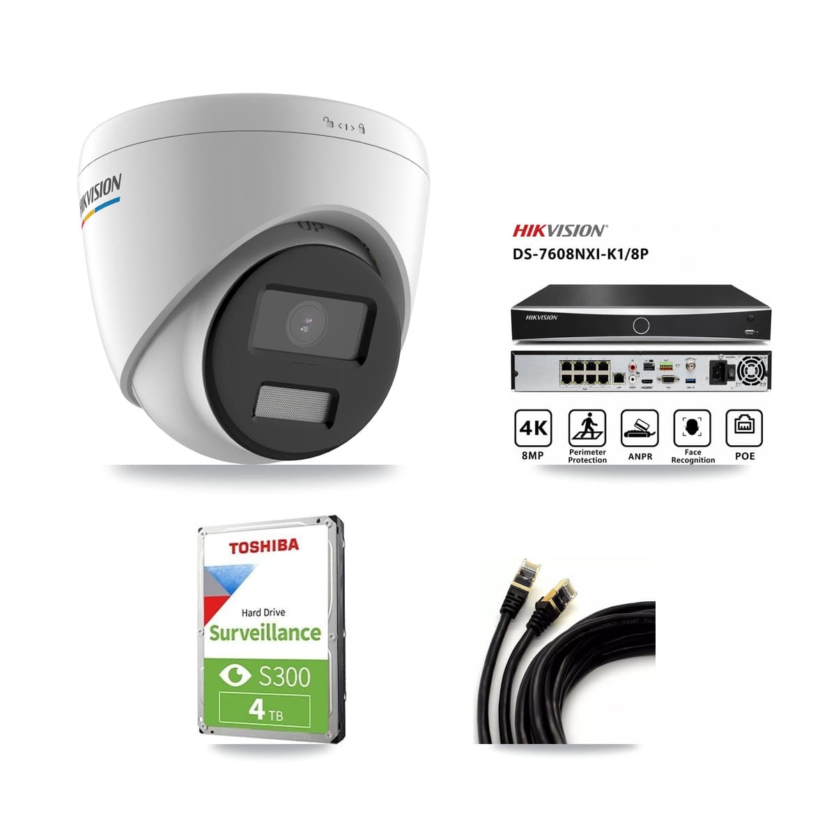 Hikvision 8-Channel 2MP CCTV Kit — 6 Turret Cameras + 4TB Recording (DS-7608NXI Recorder)