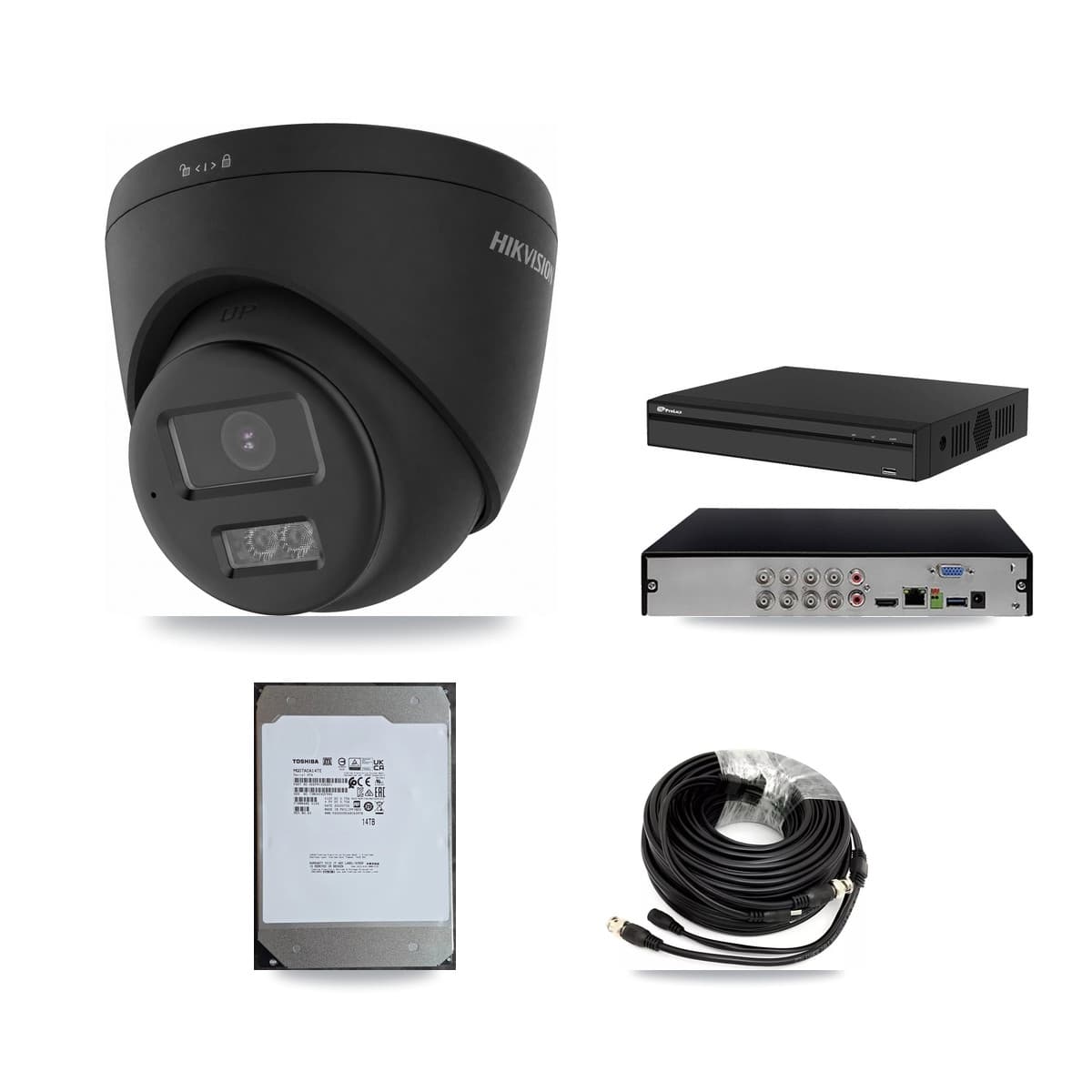 Hikvision & Prolux 8-Channel 4K CCTV Kit — 8 Black Turret Cameras + 14TB Recording