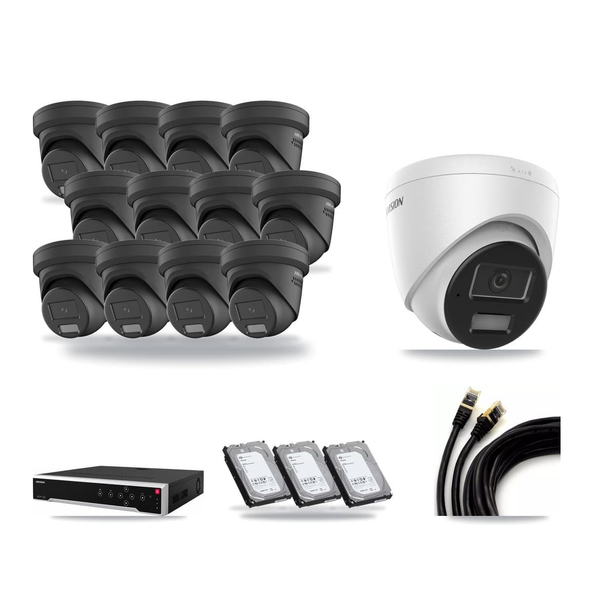 Hikvision 32-Channel 4MP CCTV Kit — 1 DS-2CD1343G2 + 12 DS-2CD2347G2 Turret Cameras + 3× 6TB Recording - Image 1