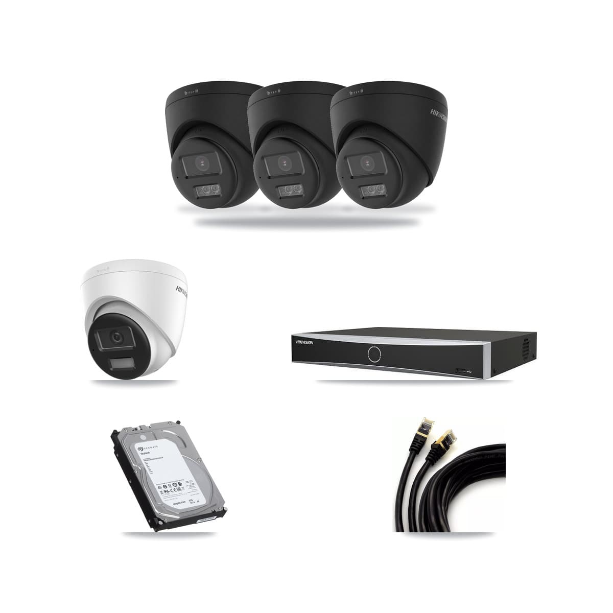 Hikvision 4-Channel 4K CCTV Kit — 1 + 3 Black Turret Cameras + 6TB Recording - Image 1