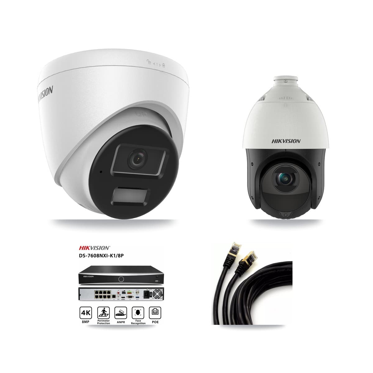 Hikvision 8-Channel 4MP CCTV Kit — 5 Turret + 1 PTZ Cameras + 8TB Recording