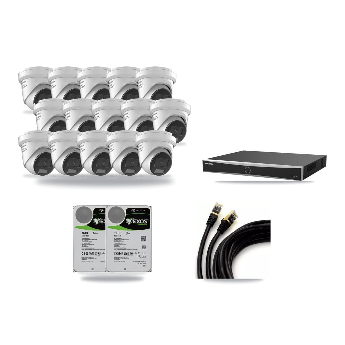 Hikvision 16-Channel 4K CCTV Kit — 15 DS-2CD2387G2H Turret Cameras + 2× 16TB Recording (DS-7616NXI Recorder) - Image 1