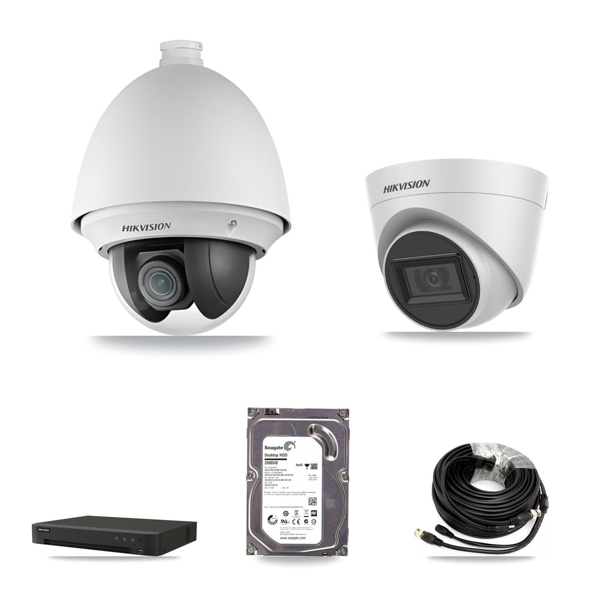 Hikvision 16-Channel 2MP – 5MP CCTV Kit — 1 2MP PTZ + 1 White 5MP Turret Cameras + 2TB Recording (IDS-7216HQHI Recorder) - Image 1