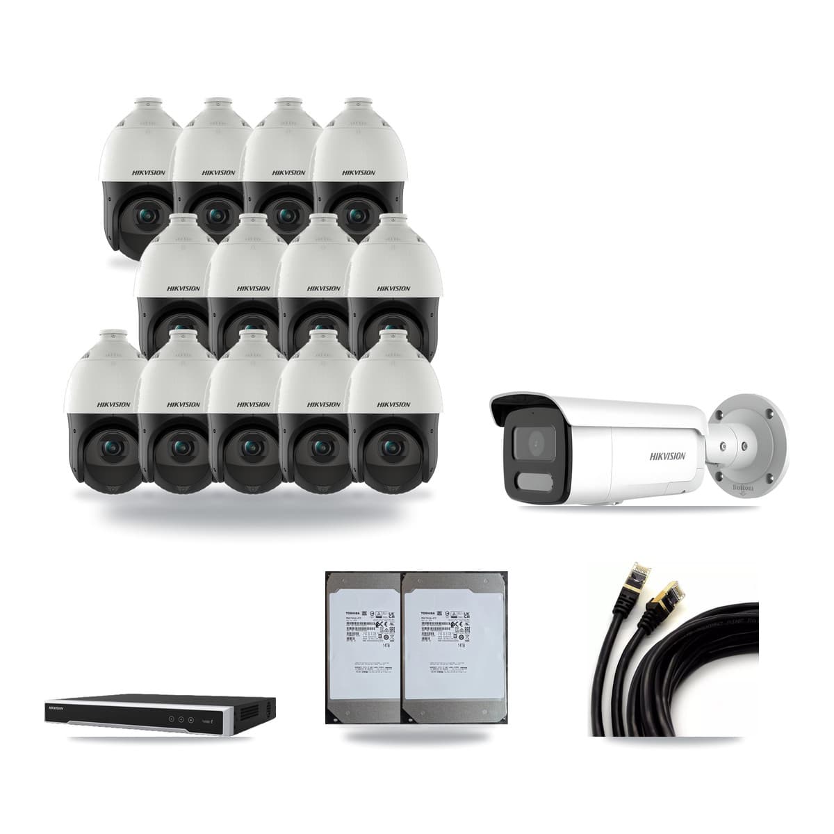 Hikvision 16-Channel 4MP CCTV Kit — 1 Bullet + 13 PTZ Cameras + 2× 14TB Recording (DS-7616NI-M2 Recorder) - Image 1