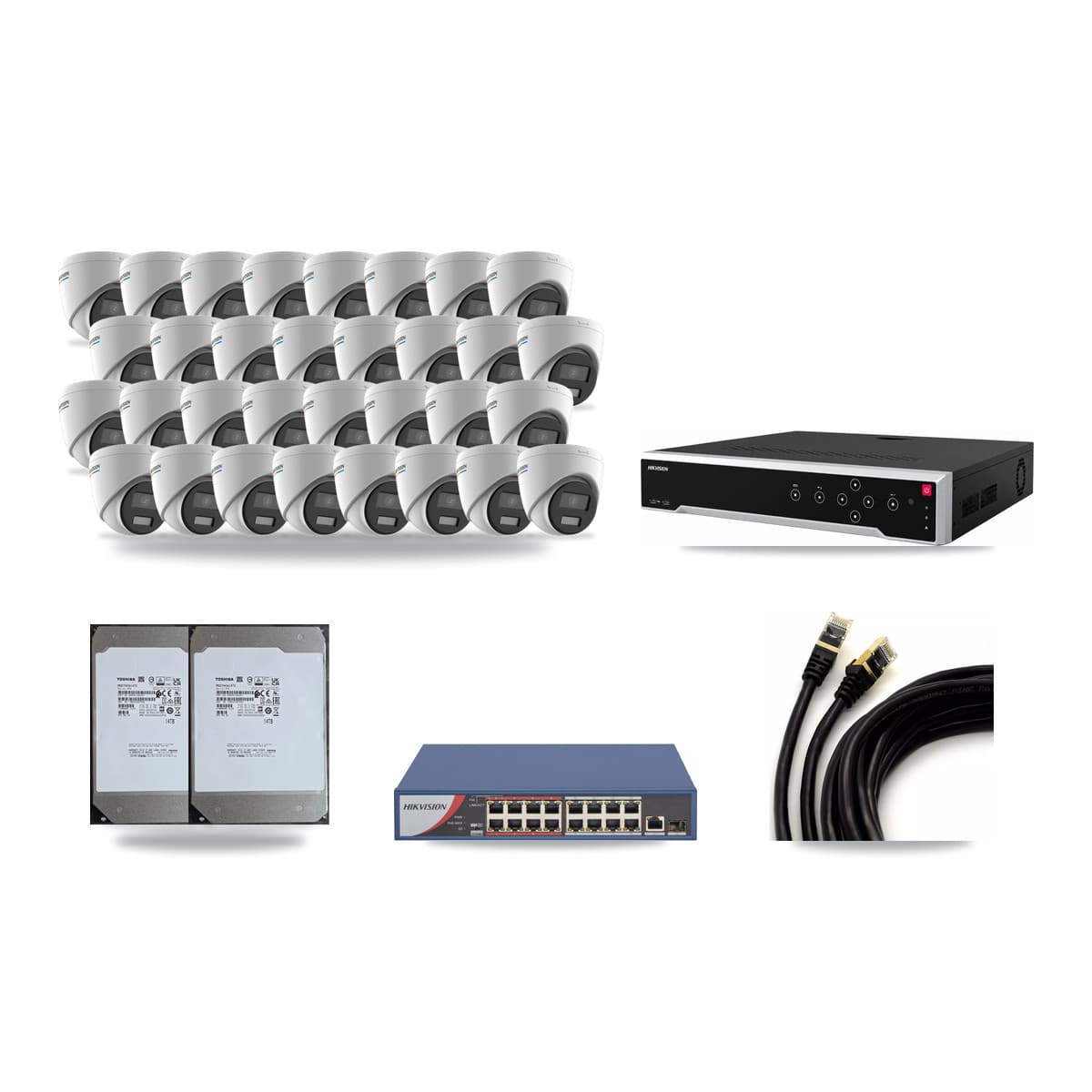 Hikvision 32-Channel 2MP CCTV Kit — 32 Turret Cameras + 2× 14TB Recording - Image 1