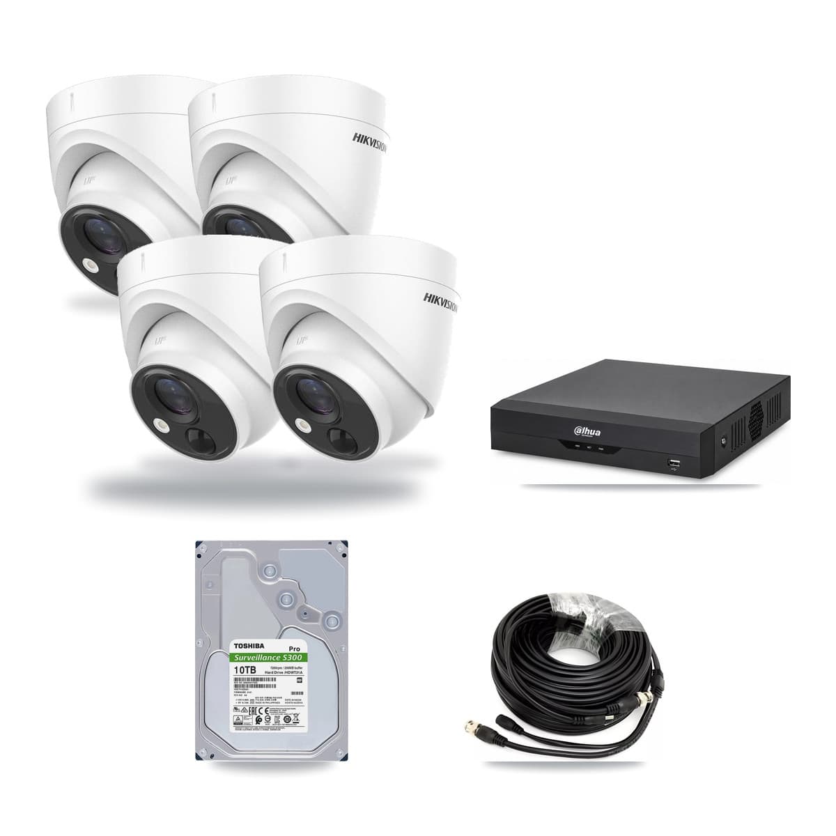 Hikvision & Dahua 4-Channel 5MP CCTV Kit — 4 DS-2CE71H0T Turret Cameras + 10TB Recording - Image 1