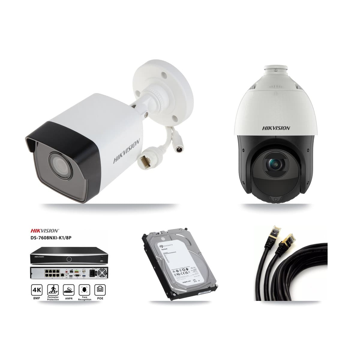 Hikvision 8-Channel 4MP – 5MP CCTV Kit — 4 5MP Bullet + 1 4MP PTZ Cameras + 6TB Recording