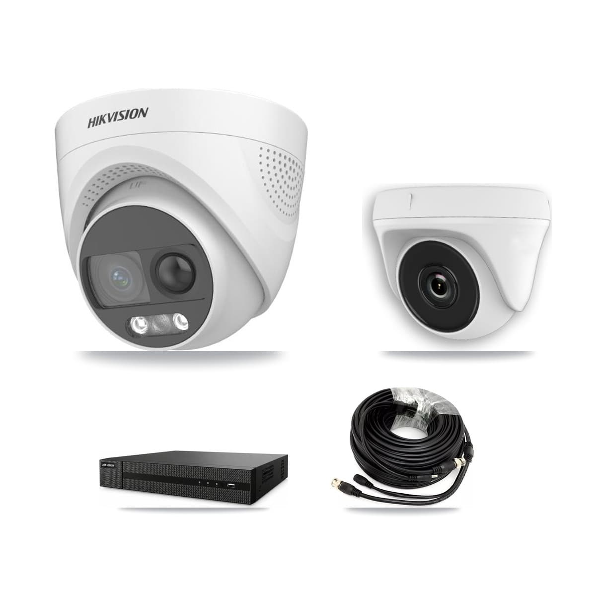 Hikvision 8-Channel 2MP – 5MP CCTV Kit — 2 DS-2CE72KF3T 5MP Turret + 1 White HDT-2MP-N20W 2MP Dome Cameras + 3TB Recording (DVR-8CH Recorder)