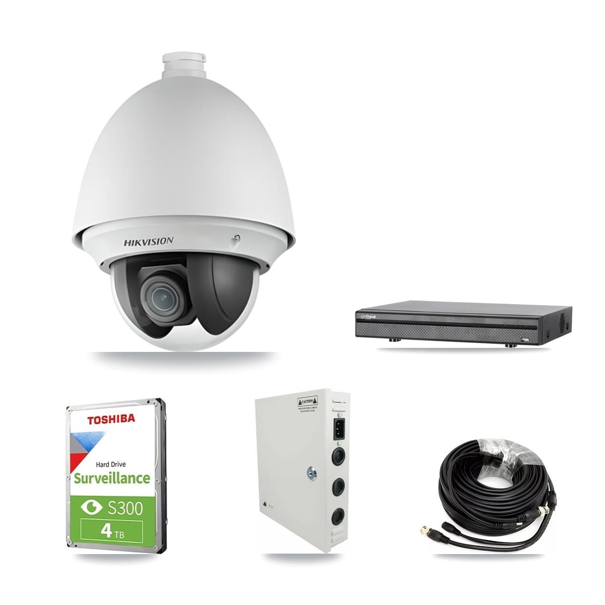 Hikvision & Dahua 8-Channel 2MP CCTV Kit — 6 DS-2AE4225T PTZ Cameras + 4TB Recording (DH-XVR5108H Recorder)
