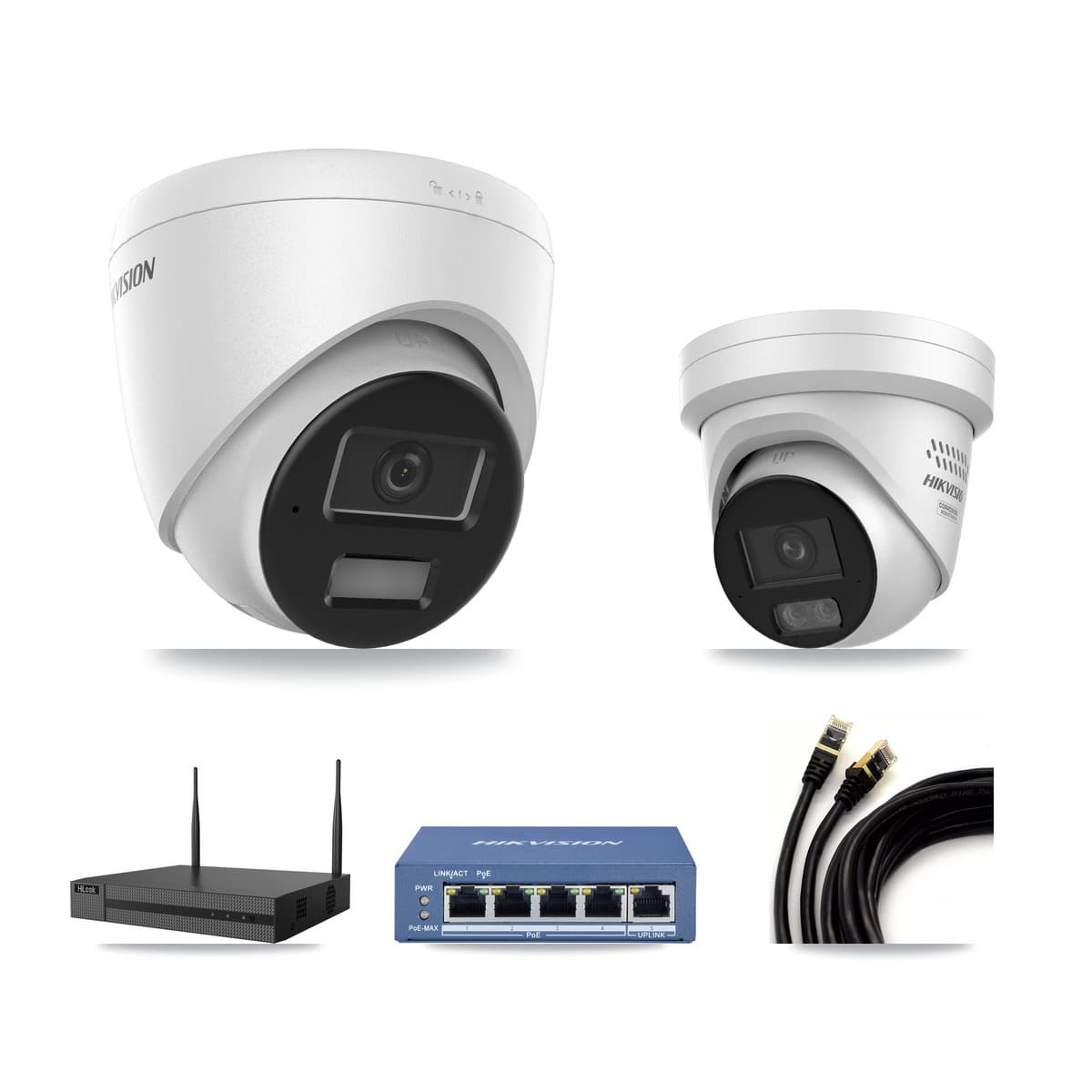 Hikvision & HiLook 4-Channel 4MP CCTV Kit — 1 DS-2CD1343G2 + 1 DS-2CD2347G3 Turret Cameras + 3TB Recording