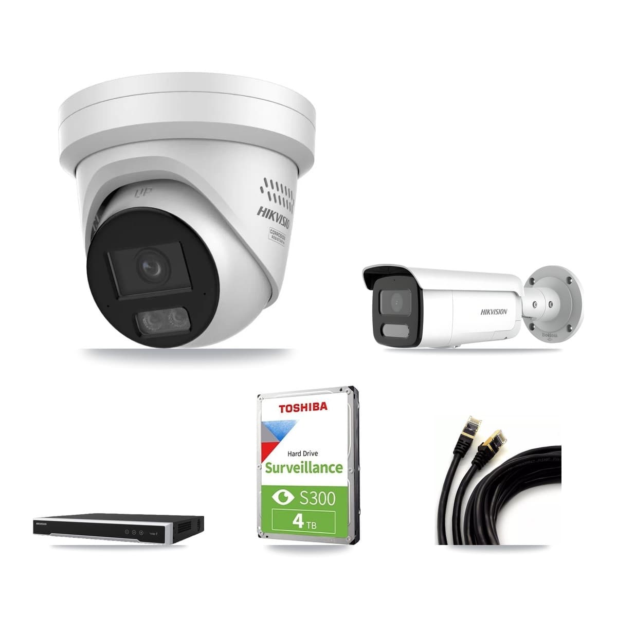 Hikvision 8-Channel 4MP CCTV Kit — 2 Turret + 1 Bullet Cameras + 4TB Recording (DS-7608NI-M2 Recorder)