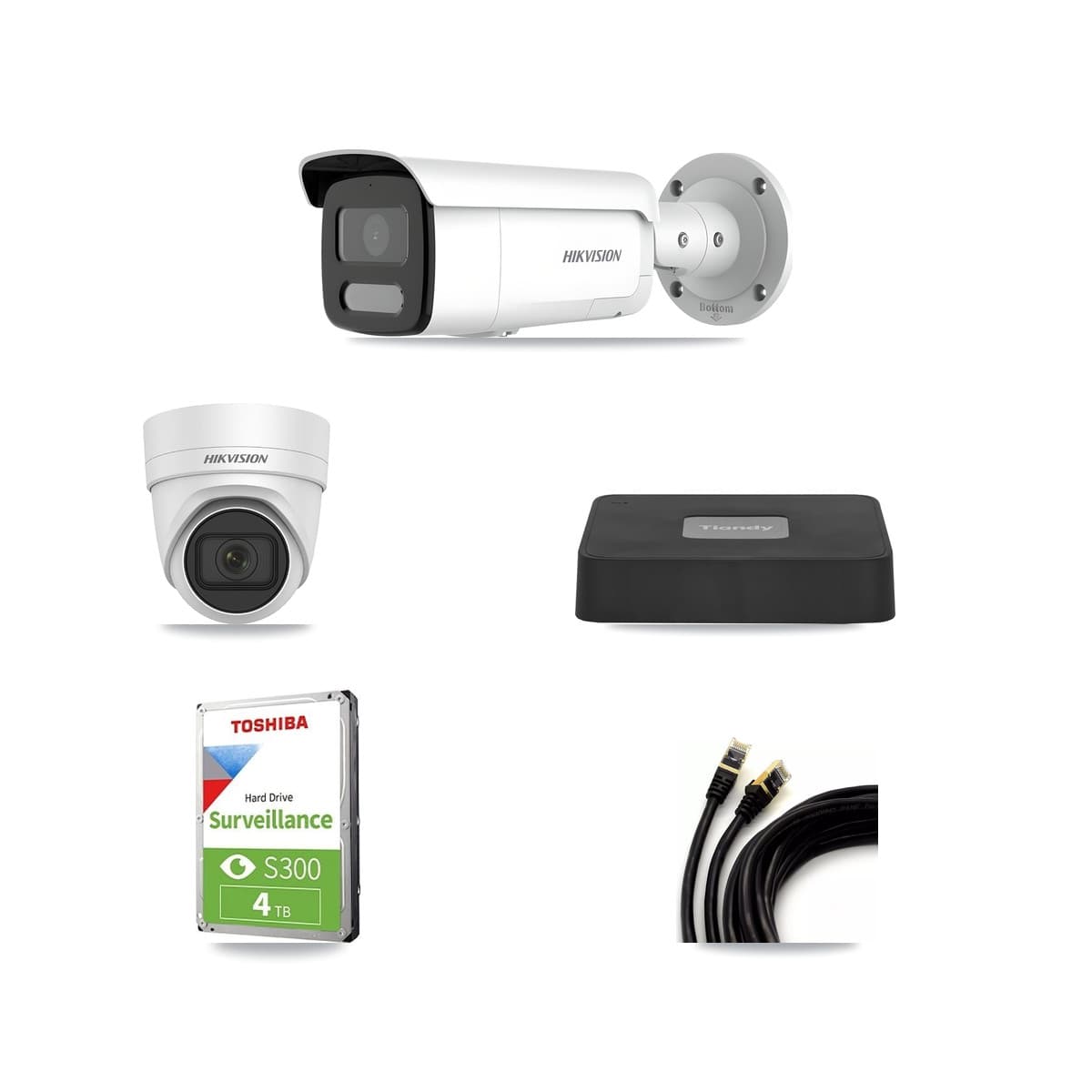 Hikvision & Tiandy 4-Channel 4MP CCTV Kit — 1 DS-2CD2H45FWD Turret + 2 DS-2CD2T47G2H Bullet Cameras + 4TB Recording - Image 1