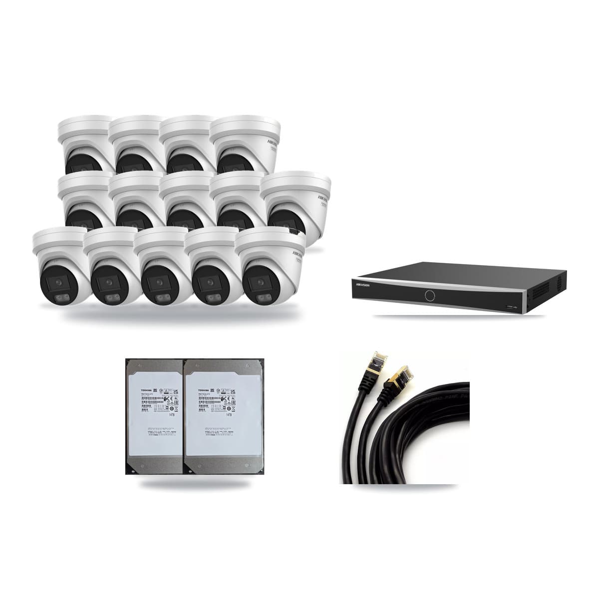 Hikvision 16-channel CCTV kit: 14 cameras (14× 4K Turret), 2× 14TB hard drive