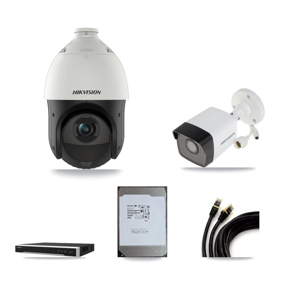 Hikvision 16-Channel 4MP – 5MP CCTV Kit — 1 5MP Bullet + 12 4MP PTZ Cameras + 2× 14TB Recording (DS-7616NI-M2 Recorder) - Image 1