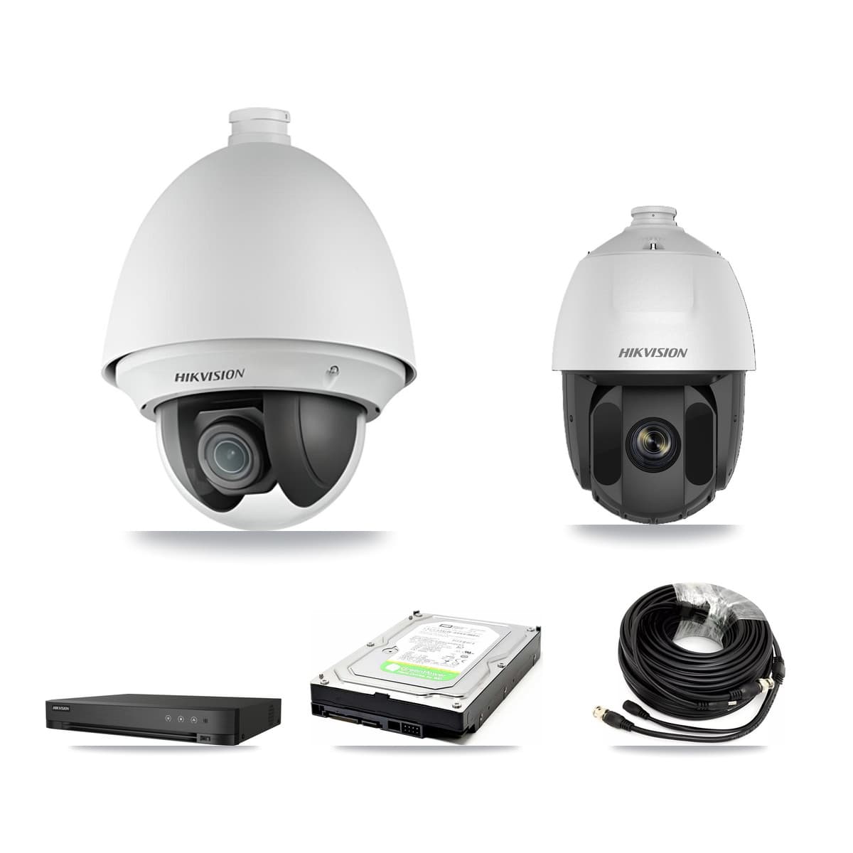 Hikvision 4-Channel 2MP CCTV Kit — 1 DS-2AE4225T + 1 DS-2AE5225TI PTZ Cameras + 1TB Recording (IDS-7204HUHI Recorder)