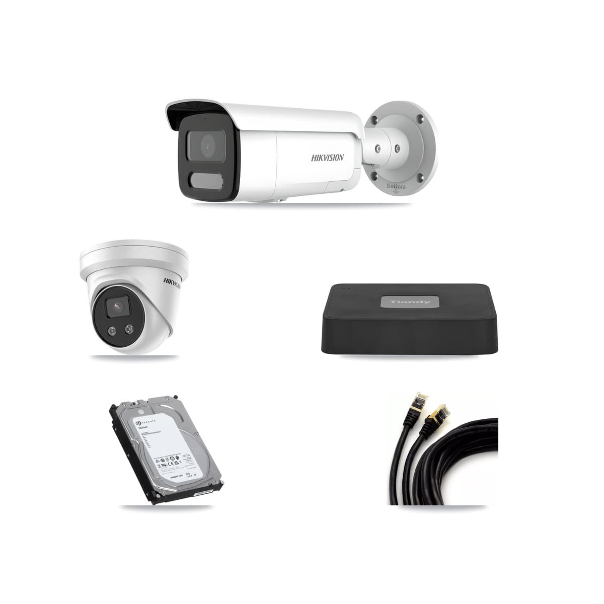 Hikvision & Tiandy 4-Channel 4MP – 5MP CCTV Kit — 3 4MP Bullet + 1 5MP Turret Cameras + 6TB Recording