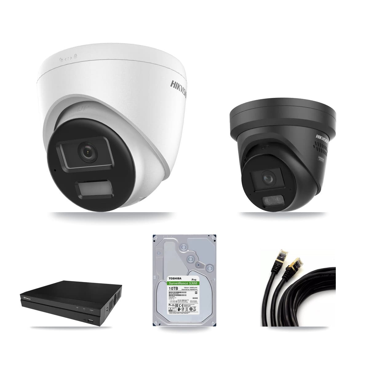 Hikvision & Prolux 8-Channel 4K CCTV Kit — 5 DS-2CD1383G2 + 1 DS-2CD2387G3 Turret Cameras + 10TB Recording