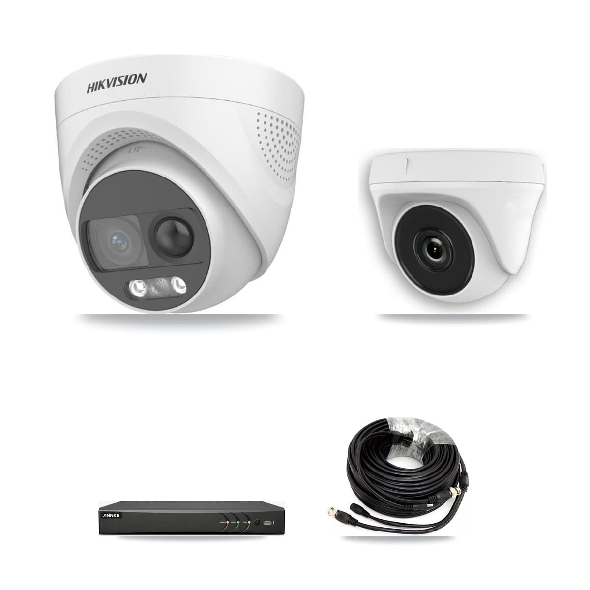 Hikvision & ANNKE 4-Channel 2MP – 5MP CCTV Kit — 2 DS-2CE72KF3T 5MP Turret + 1 White HDT-2MP-N20W 2MP Dome Cameras + 3TB Recording