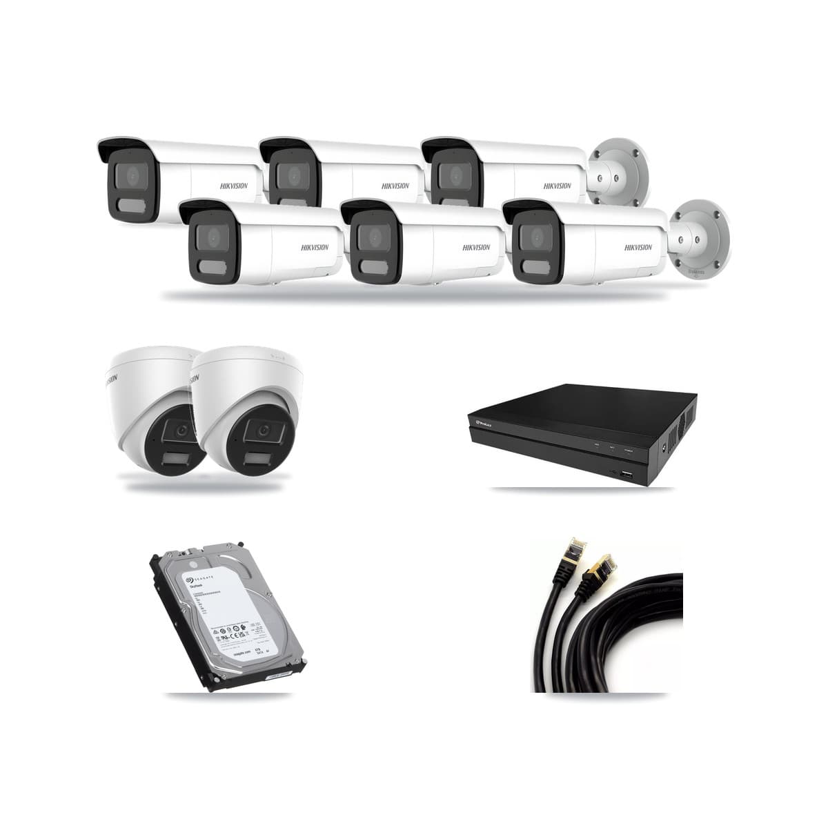 Hikvision & Prolux 8-Channel 4MP CCTV Kit — 2 DS-2CD1343G2 Turret + 6 DS-2CD2T47G2H Bullet Cameras + 6TB Recording - Image 1