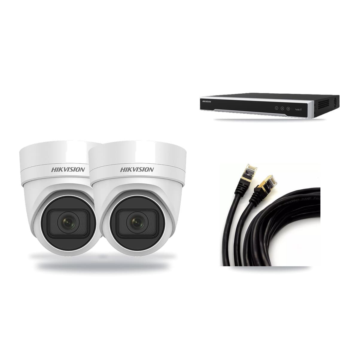 Hikvision 8-Channel 4MP CCTV Kit — 2 DS-2CD2H45FWD Turret Cameras + 3TB Recording (DS-7608NI-M2 Recorder) - Image 1
