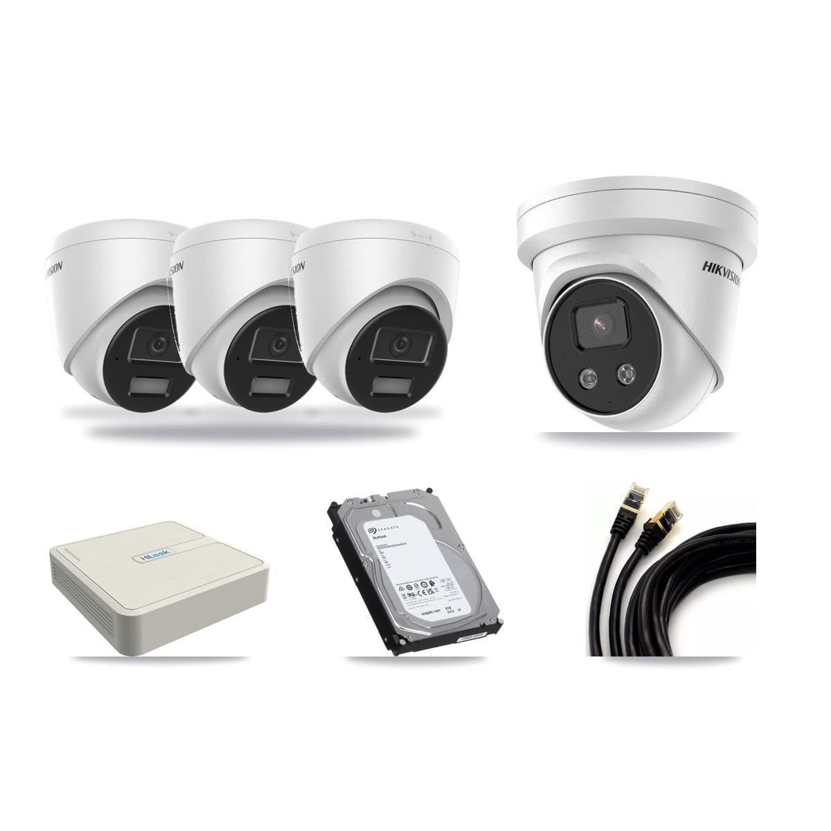 Hikvision & HiLook 8-Channel 4MP – 5MP CCTV Kit — 3 4MP + 1 5MP Turret Cameras + 6TB Recording (NVR-108H-D Recorder) - Image 1