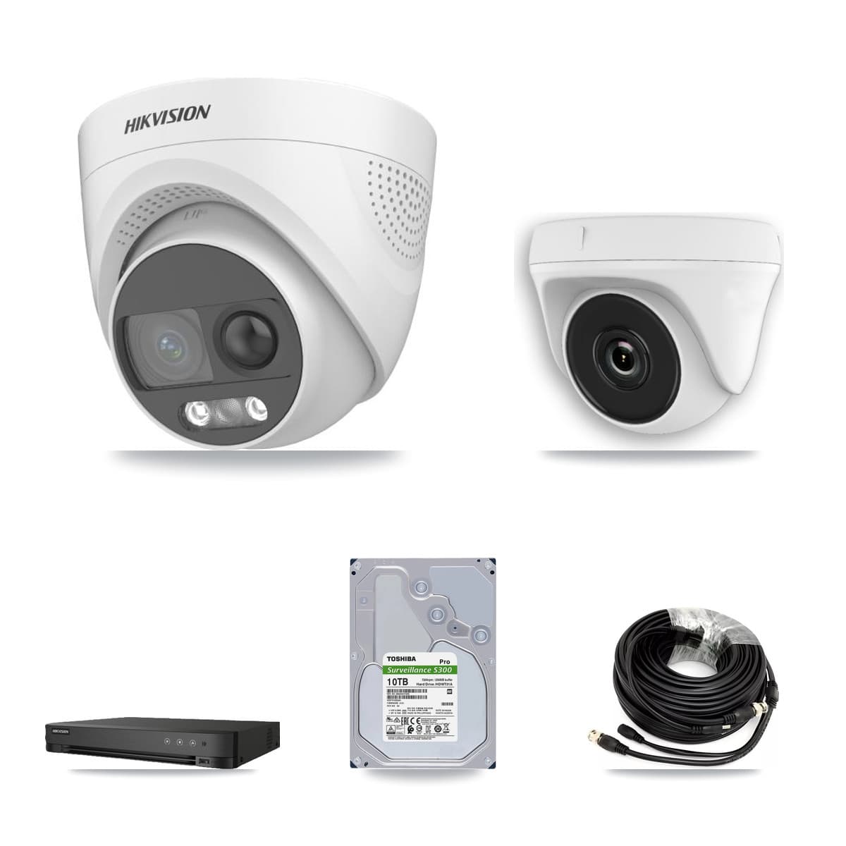 Hikvision 8-Channel 2MP – 5MP CCTV Kit — 7 DS-2CE72KF3T 5MP Turret + 1 White HDT-2MP-N20W 2MP Dome Cameras + 10TB Recording (IDS-7208HQHI Recorder)