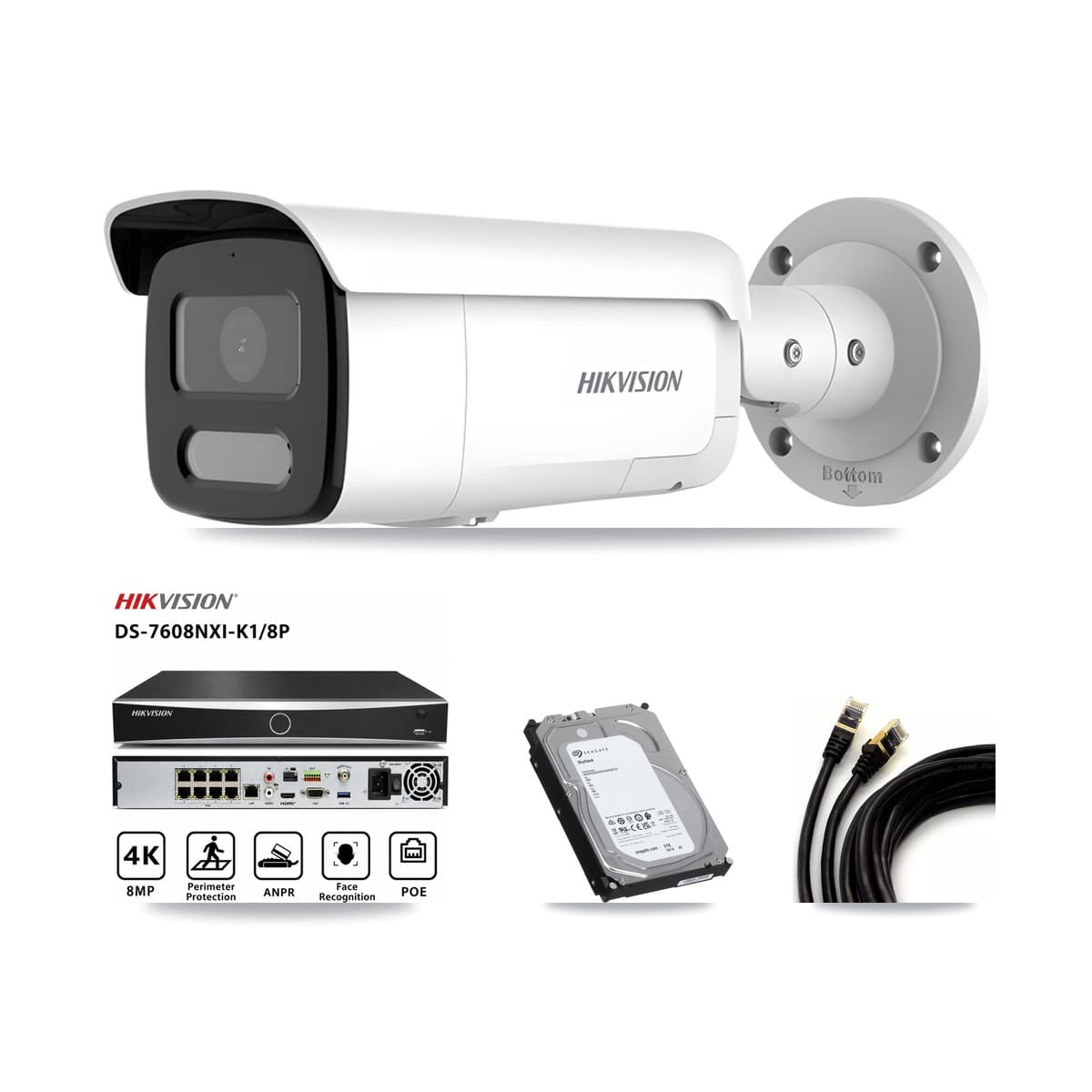 Hikvision 8-Channel 4MP CCTV Kit — 4 Bullet Cameras + 6TB Recording (DS-7608NXI Recorder)