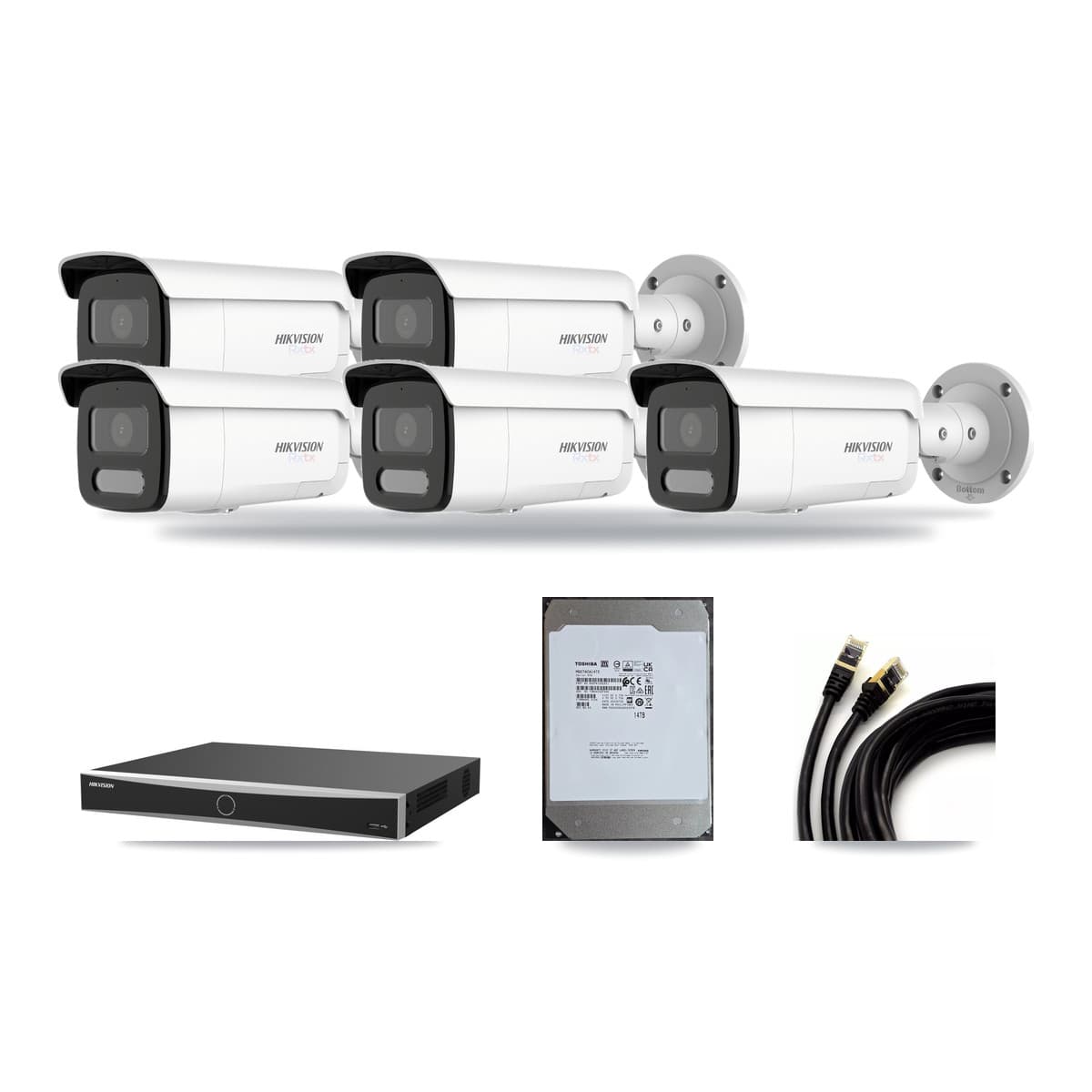 Hikvision 16-channel CCTV kit: 5 cameras (5× 4K Bullet), 14TB hard drive