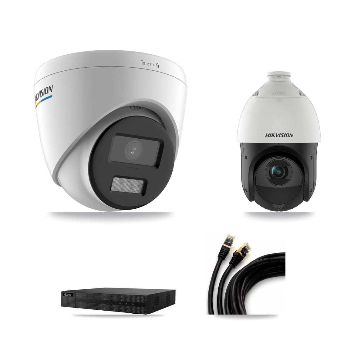 Hikvision & HiLook 8-Channel 2MP – 4MP CCTV Kit — 3 2MP Turret + 1 4MP PTZ Cameras + 3TB Recording (NVR-108MH-D Recorder)