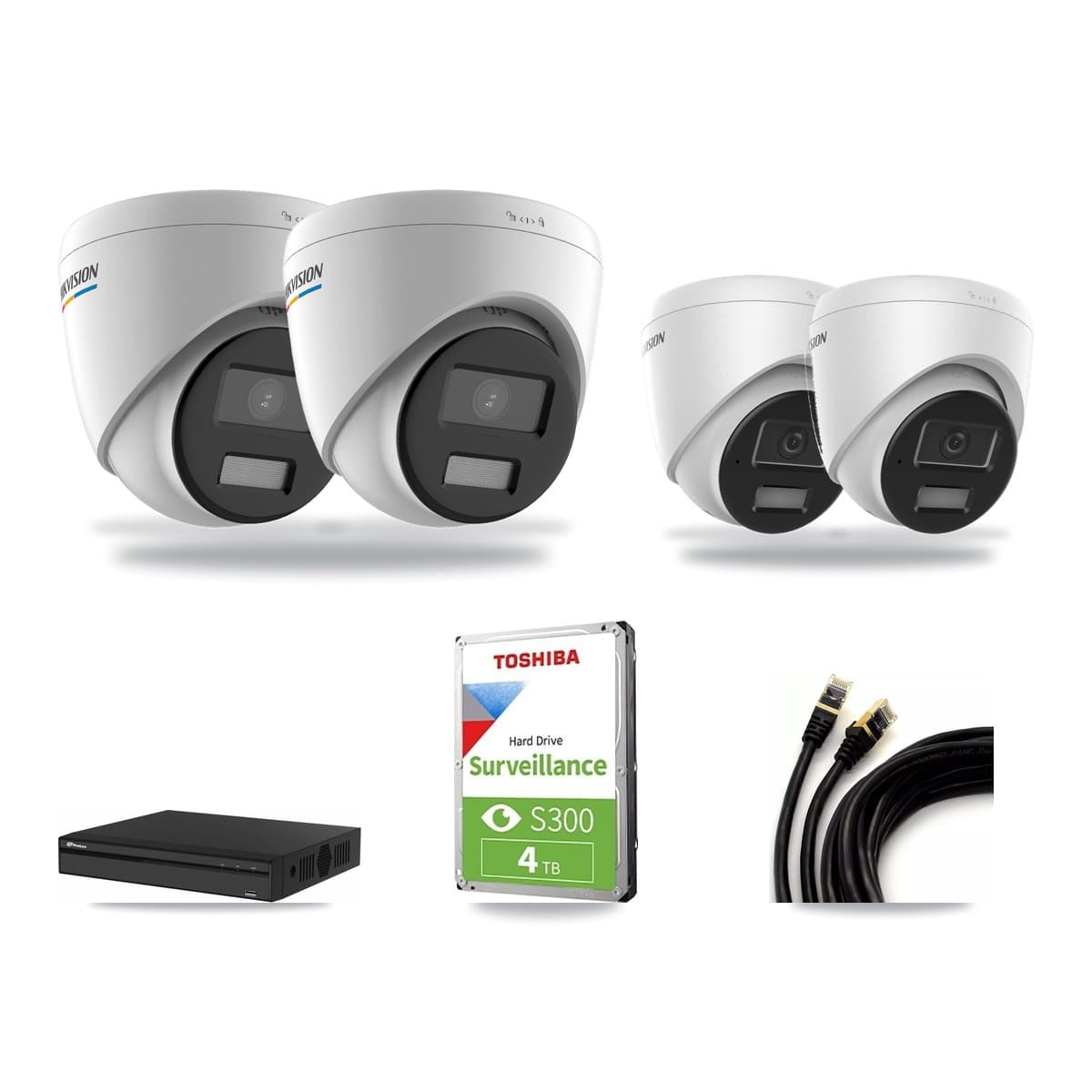 Hikvision & Prolux 4-Channel 2MP – 4MP CCTV Kit — 2 2MP + 2 4MP Turret Cameras + 4TB Recording - Image 1