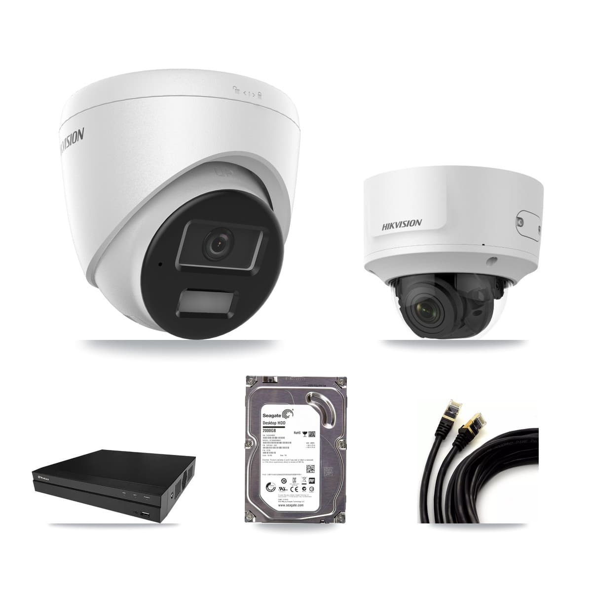 Hikvision & Prolux 8-Channel 2MP – 4MP CCTV Kit — 1 4MP Turret + 1 2MP Dome Cameras + 2TB Recording