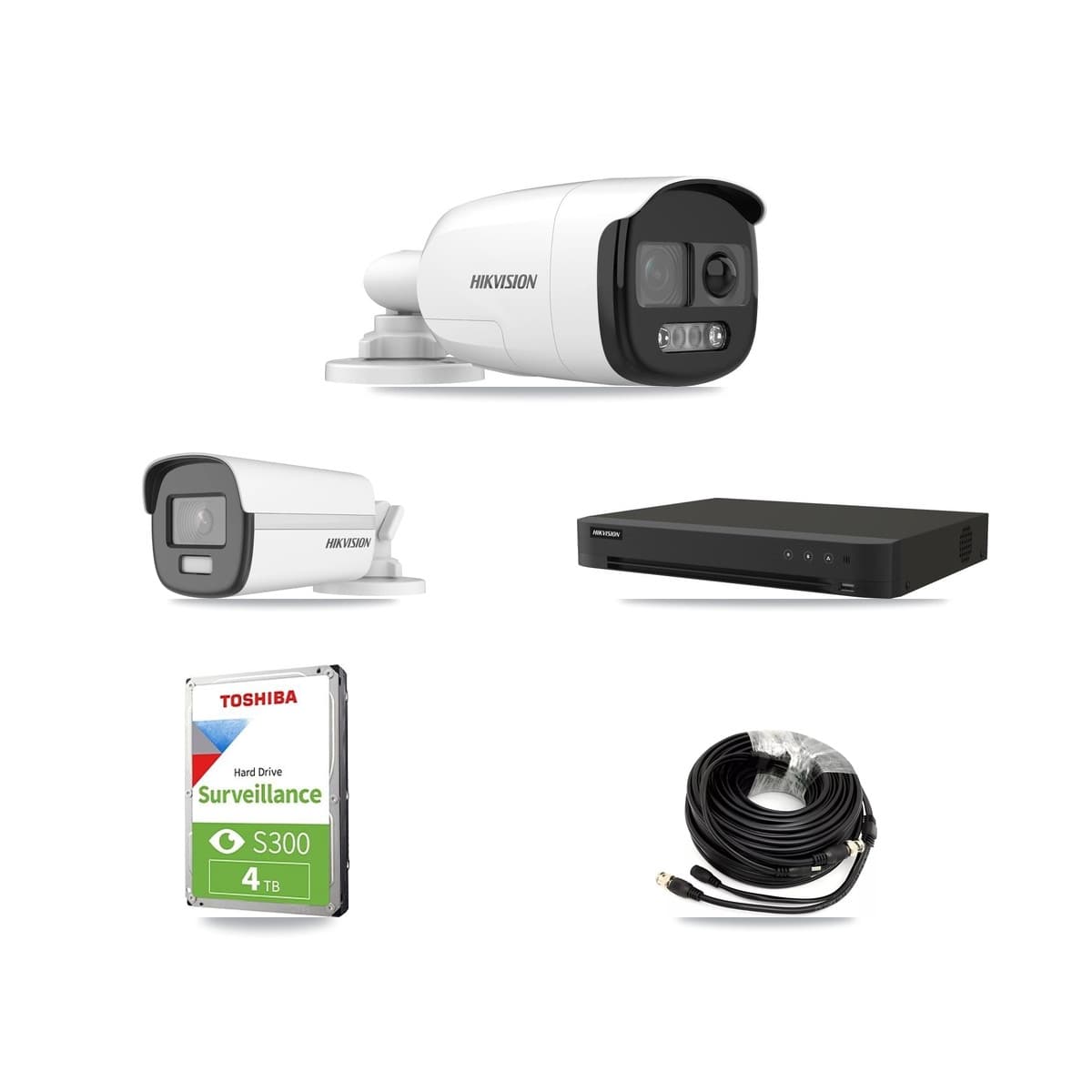 Hikvision 8-Channel 5MP – 4K CCTV Kit — 1 DS-2CE12KF3T-PIRXO 5MP + 1 DS-2CE12UF3T-E 4K Bullet Cameras + 4TB Recording (IDS-7208HUHI-M1/XT Recorder)