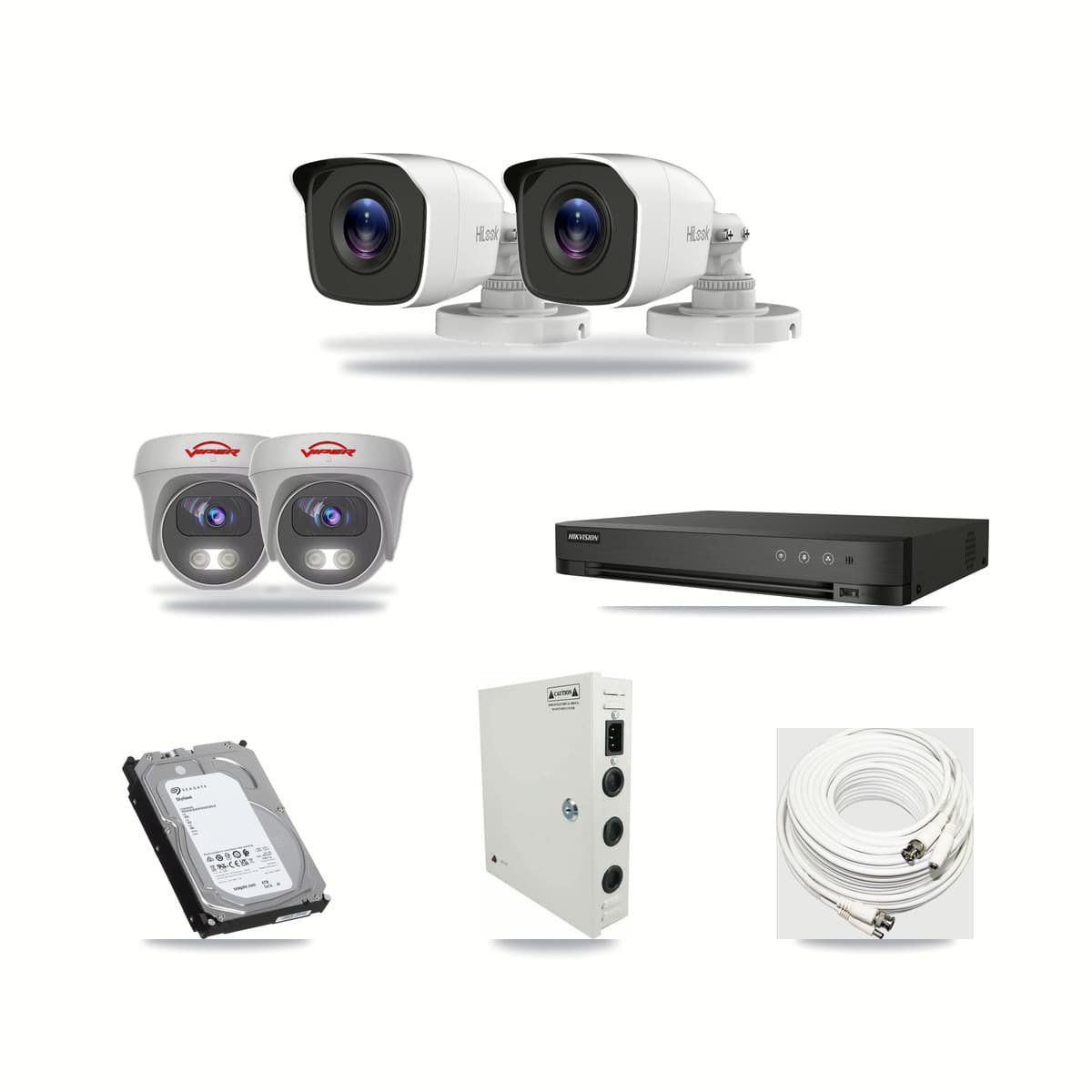 4-Channel 4MP – 5MP CCTV Kit — 2 4MP Bullet + 2 White 5MP Cameras + 6TB Recording (IDS-7204HUHI Recorder) - Image 1