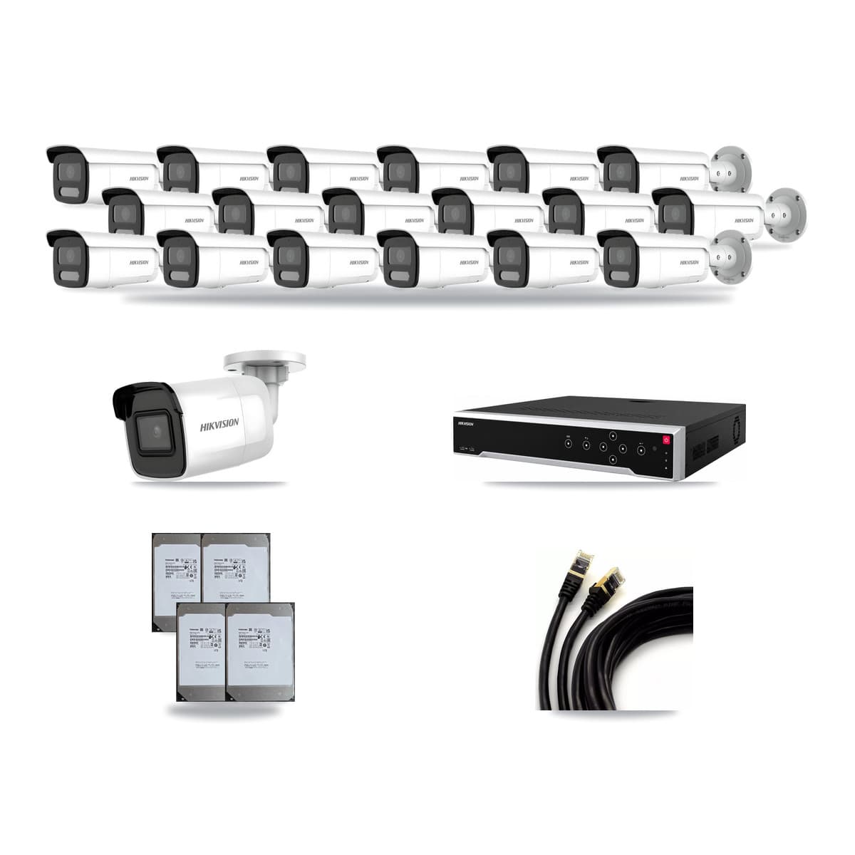 Hikvision 32-Channel 4MP – 4K CCTV Kit — 1 4K + 18 4MP Bullet Cameras + 4× 14TB Recording - Image 1
