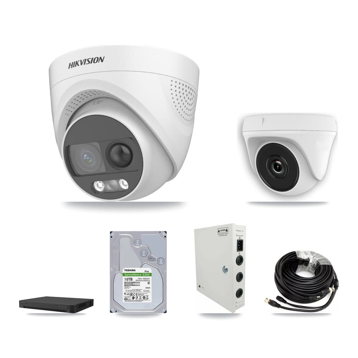 Hikvision 32-Channel 2MP – 5MP CCTV Kit — 6 DS-2CE72KF3T 5MP Turret + 3 White HDT-2MP-N20W 2MP Dome Cameras + 10TB Recording