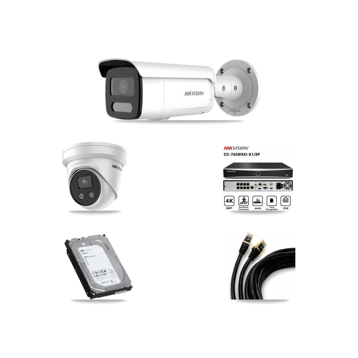 Hikvision 8-Channel 4MP – 5MP CCTV Kit — 2 4MP Bullet + 2 5MP Turret Cameras + 6TB Recording