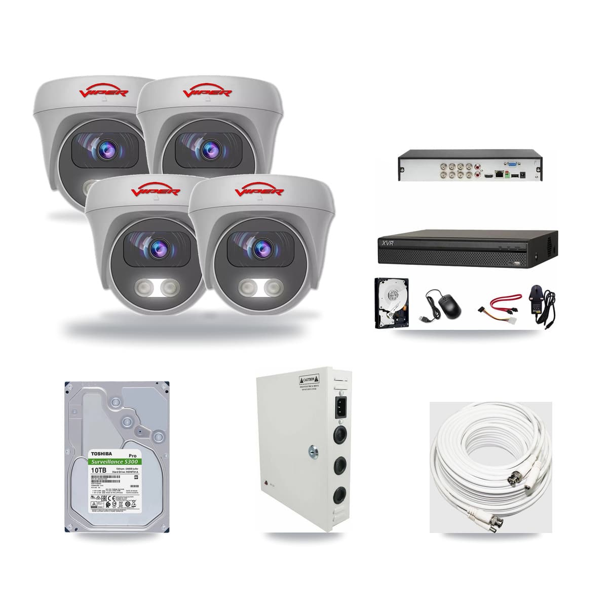 8-Channel 5MP CCTV Kit — 4 White Viper Cameras + 10TB Recording (XVR-3108AD Recorder) - Image 1