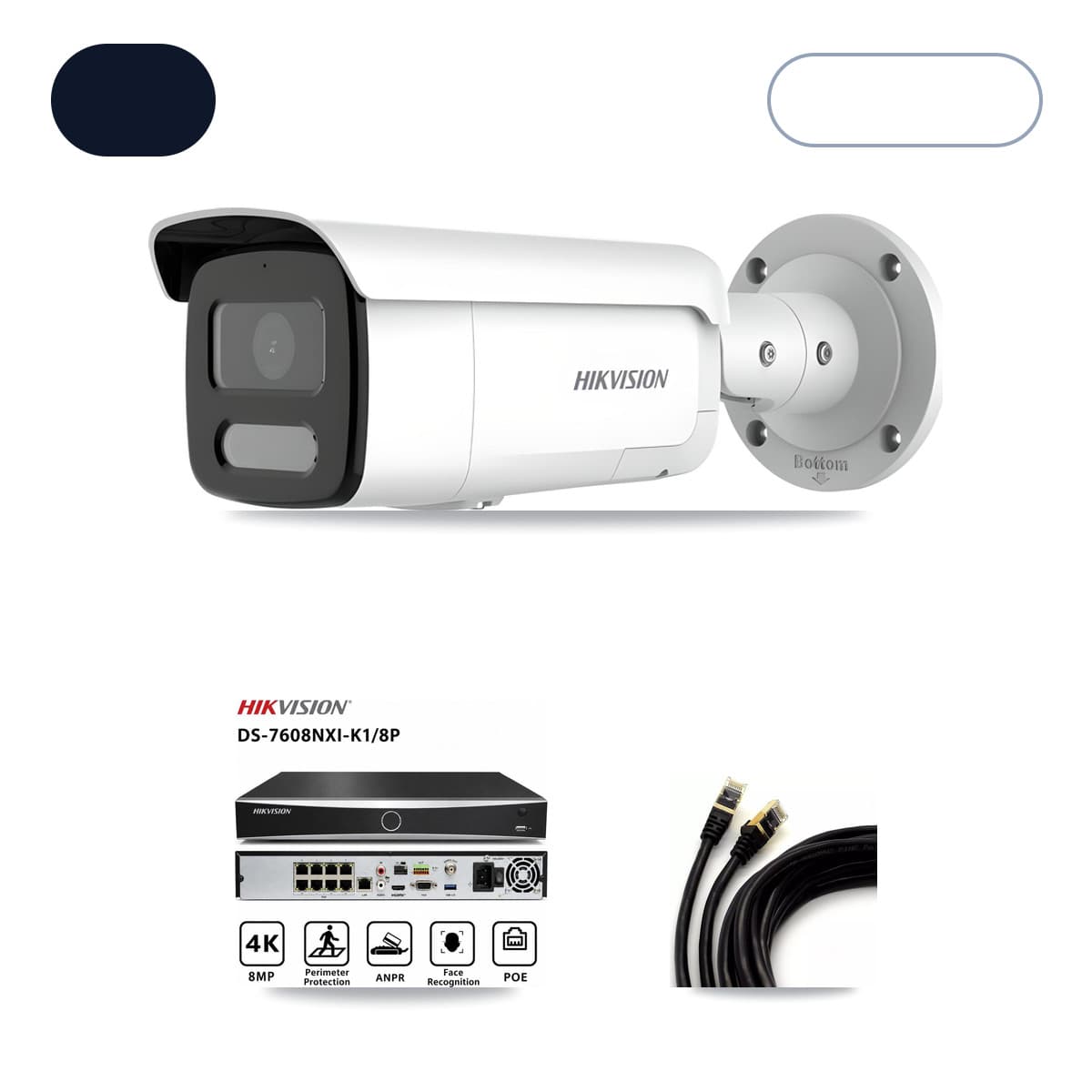 Hikvision 8-Channel 4MP CCTV Kit — 6 Bullet Cameras + 6TB Recording (DS-7608NXI Recorder)