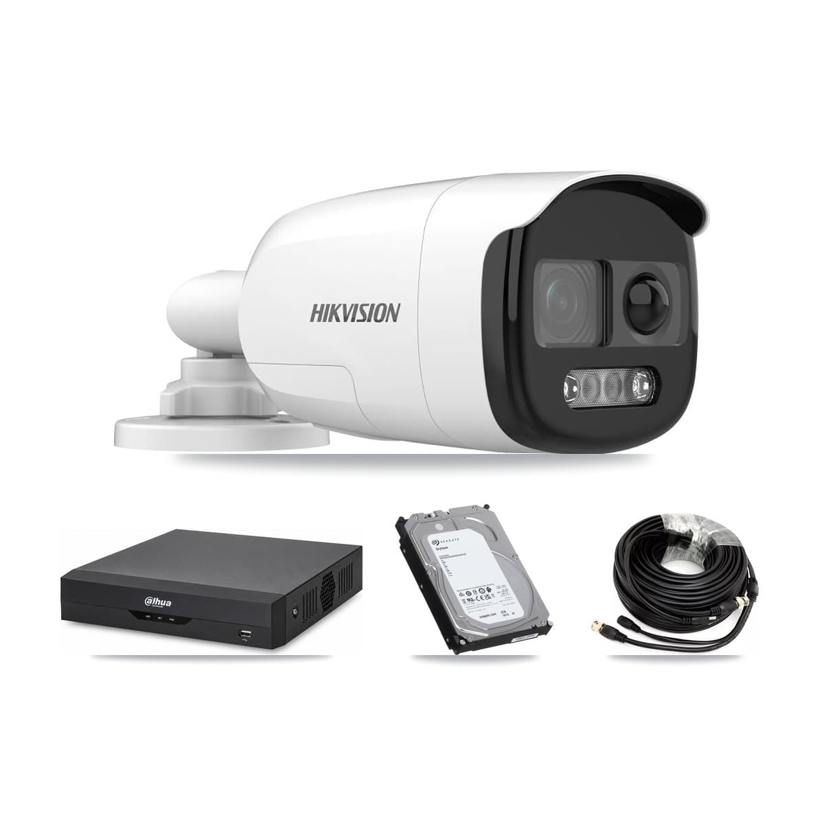 Hikvision & Dahua 4-Channel 5MP CCTV Kit — 2 DS-2CE12KF3T Bullet Cameras + 6TB Recording