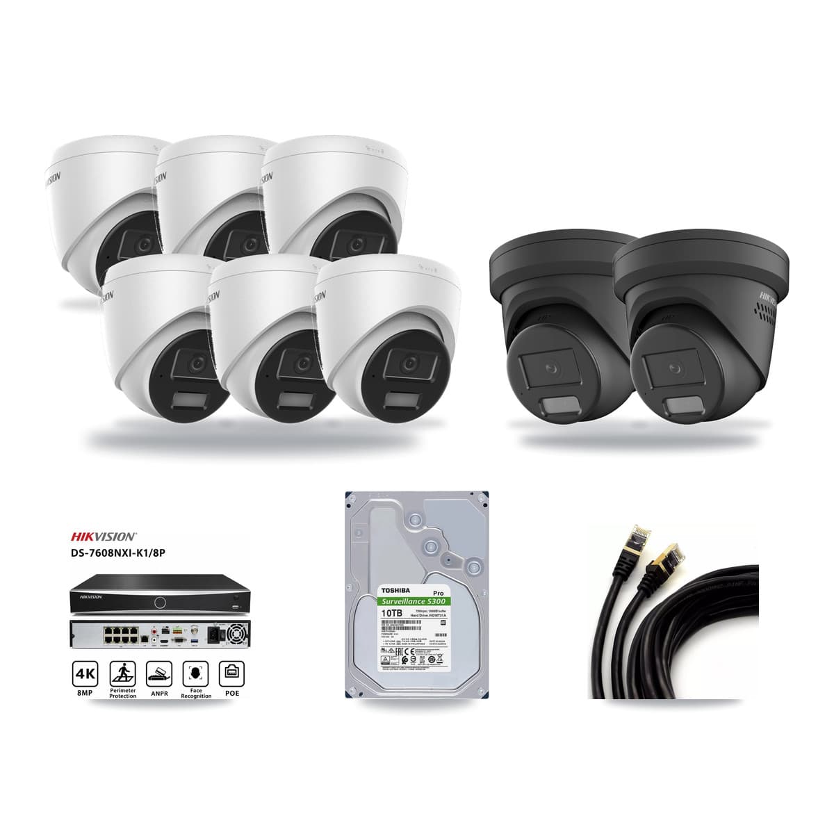 Hikvision 8-Channel 4MP CCTV Kit — 6 DS-2CD1343G2 + 2 DS-2CD2347G2 Turret Cameras + 10TB Recording - Image 1