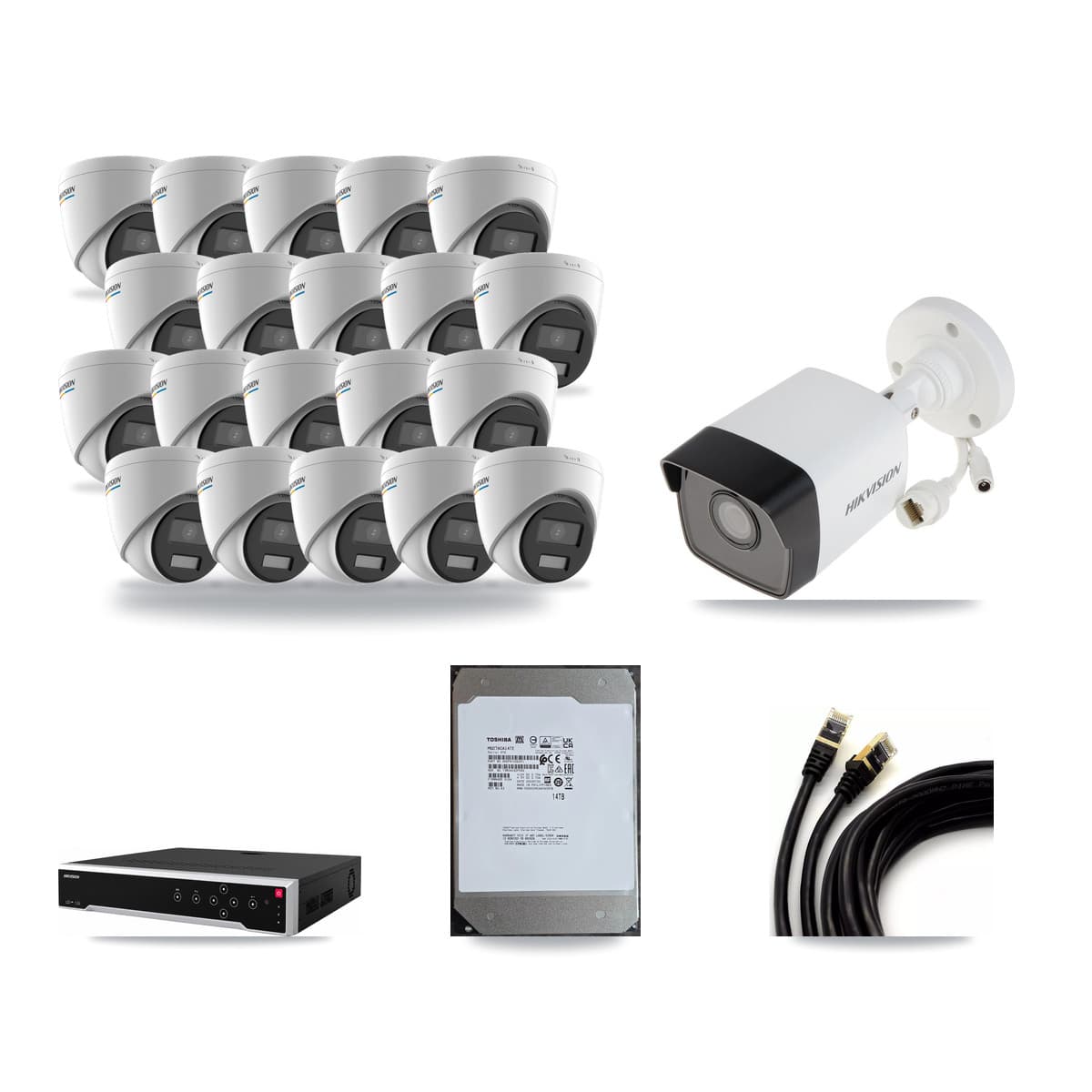 Hikvision 32-Channel 2MP – 5MP CCTV Kit — 1 5MP Bullet + 20 2MP Turret Cameras + 14TB Recording - Image 1