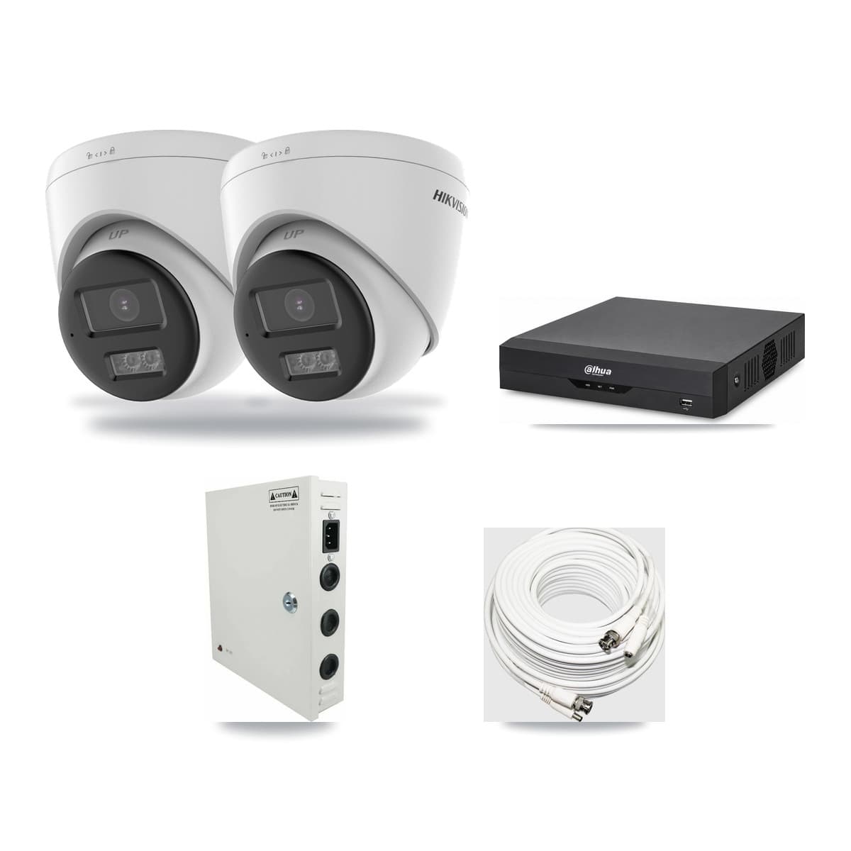 Hikvision & Dahua 4-Channel 5MP CCTV Kit — 2 DS-2CE78K0T-LTS Turret Cameras + 3TB Recording (DH-XVR5104HS-4KL-I2 Recorder) - Image 1