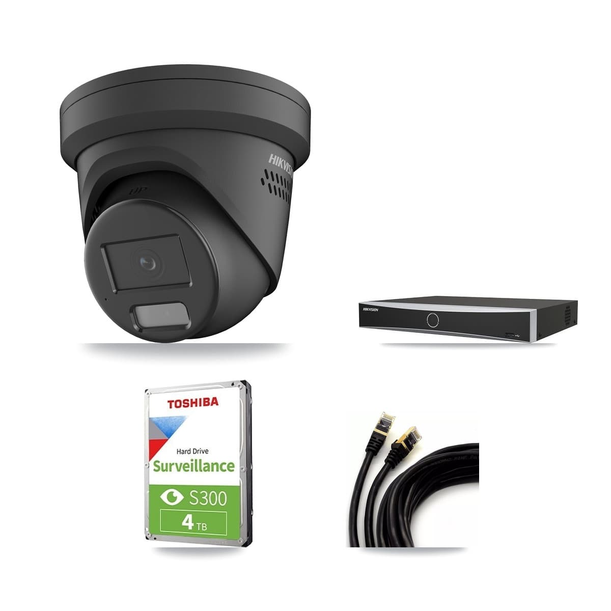 Hikvision 4-Channel 4MP CCTV Kit — 3 Black Turret Cameras + 4TB Recording