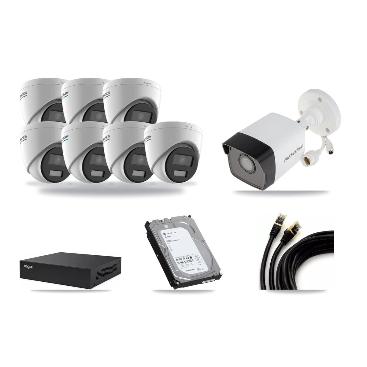 Hikvision & Longse 8-Channel 2MP – 5MP CCTV Kit — 1 5MP Bullet + 7 2MP Turret Cameras + 6TB Recording - Image 1