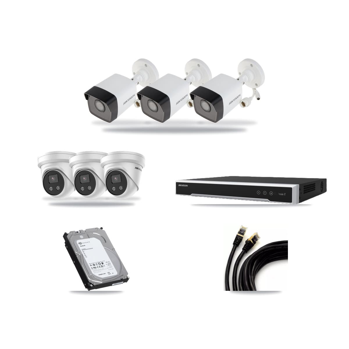 Hikvision 8-Channel 5MP CCTV Kit — 3 Bullet + 3 Turret Cameras + 6TB Recording (DS-7608NI-M2 Recorder) - Image 1