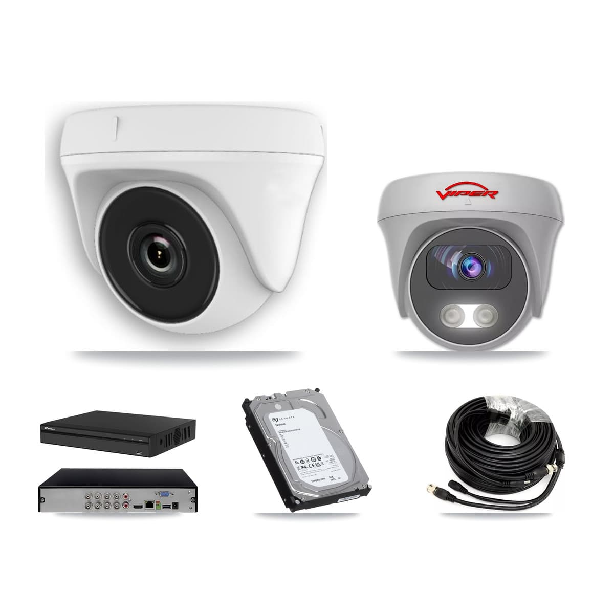 Viper & Prolux 8-Channel 2MP – 5MP CCTV Kit — 7 White 2MP Dome + 1 White 5MP Cameras + 6TB Recording (PXD-5108HS Recorder)